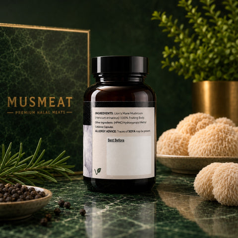 Lion's Mane capsules — ingredients & allergy advice label