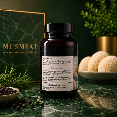 Lion's Mane capsules — suggested use & storage label